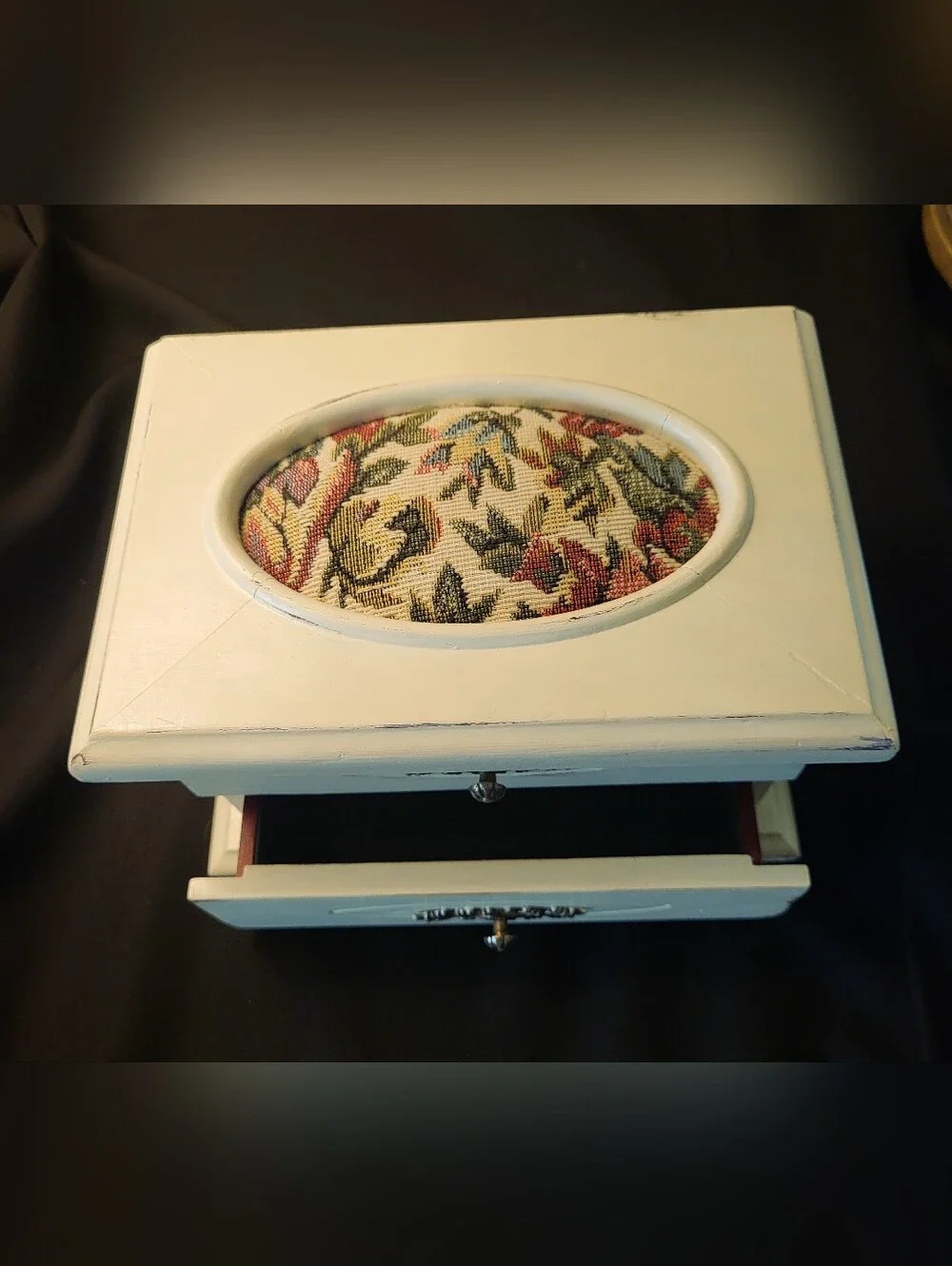 Shabby Chic Jewelry Box with Drawers & Mirror – Ivory Distressed Finish
